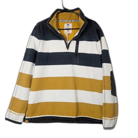 Fat Face The Iconic Airlie Sweatshirt Striped Quarter Zip LS Elbow Patched Shirt - Picture 1 of 10